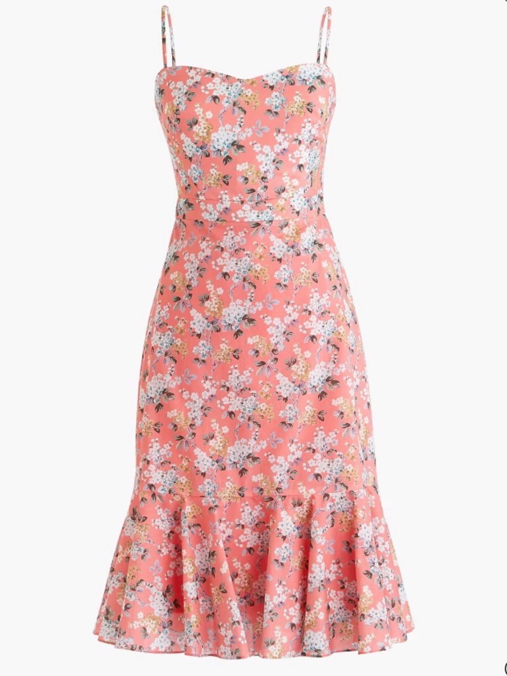 J. Crew Liberty fabric floral Spaghetti-Strap Midi Dress in Coral Pink